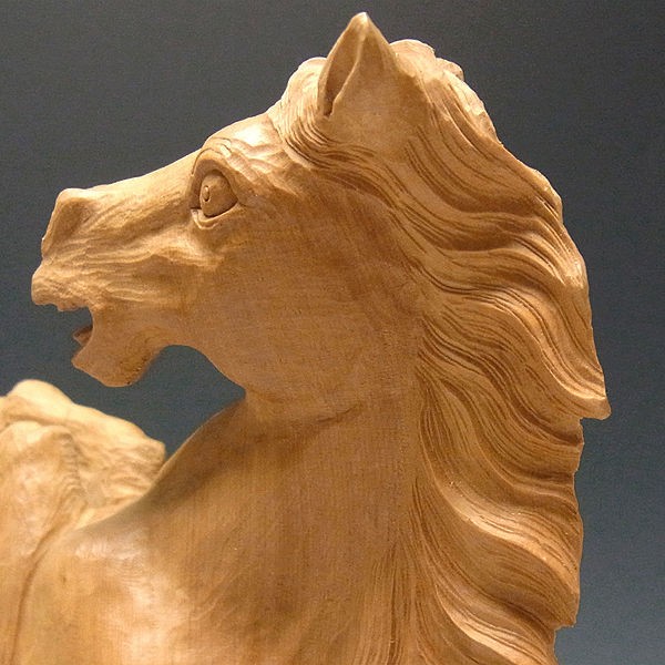 柘植/黄楊(ツゲ) 木彫りの馬 高さ30cm （販売・木彫り）EUNT-4 : 【龍