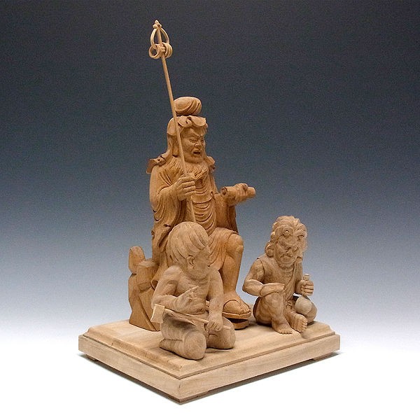 楠/樟(クス) 白木 役行者 小角 (前鬼・後鬼) 高さ：38cm （販売