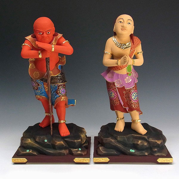 楠/樟(クス) 彩色 二童子 矜羯羅(こんがら)・制吐迦(せいたか) 高さ