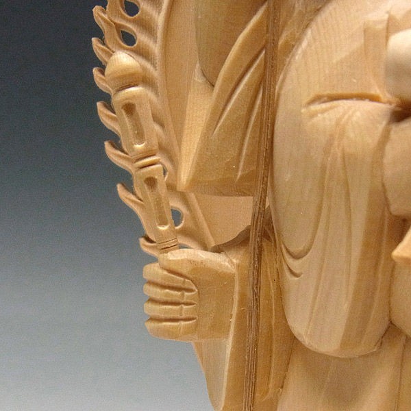 桧/檜(ヒノキ) 三面大黒天(俵座) 高さ：23cm （販売・木彫り