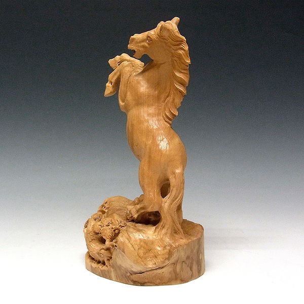 柘植/黄楊(ツゲ) 木彫りの馬 高さ30cm （販売・木彫り）EUNT-4 : 【龍