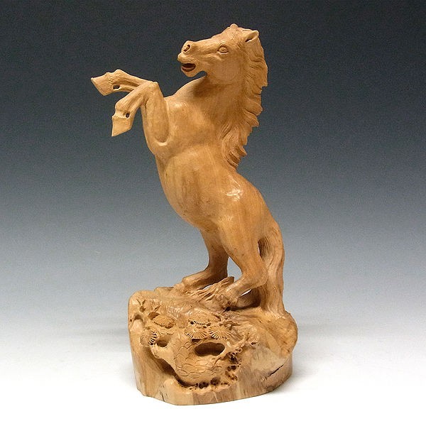 柘植/黄楊(ツゲ) 木彫りの馬 高さ30cm （販売・木彫り）EUNT-4 : 【龍