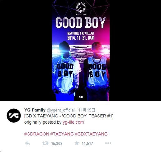 GD X TAEYANG 「GOOD BOY」MV解禁に至るまでのG-DRAGON twitter