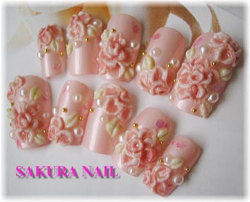 ３ｄバラがいっぱいのピンクチップ Sakura Nail サクラネイル