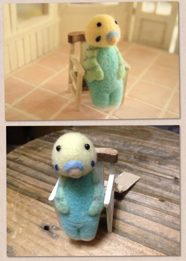 羊毛フェルト インコちゃんの小さなおうち ドールハウス風