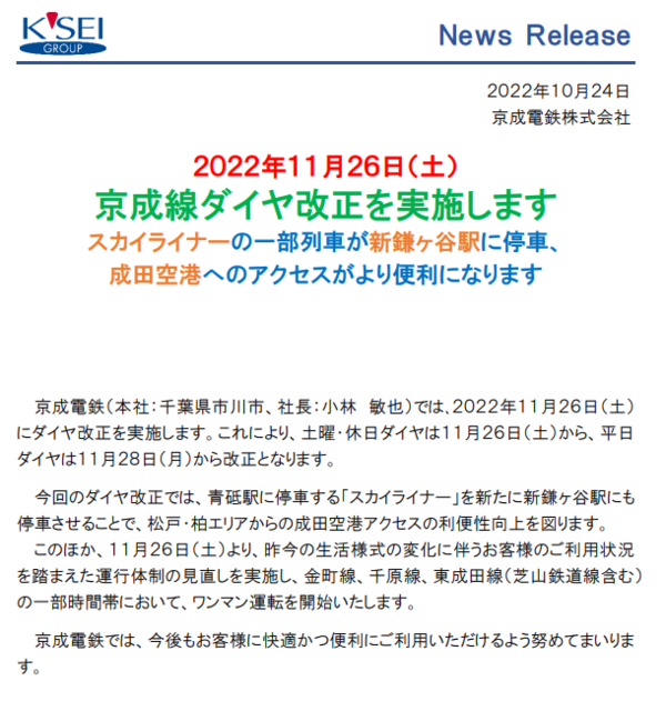 京成電鉄 列車運行図表 2022年2月26日改正 京成電鉄 列車運行図表 2022年2月26日改正