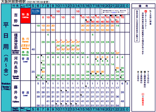 近鉄の駅掲示時刻表、縦書きから横書きに : Schulze BLOG