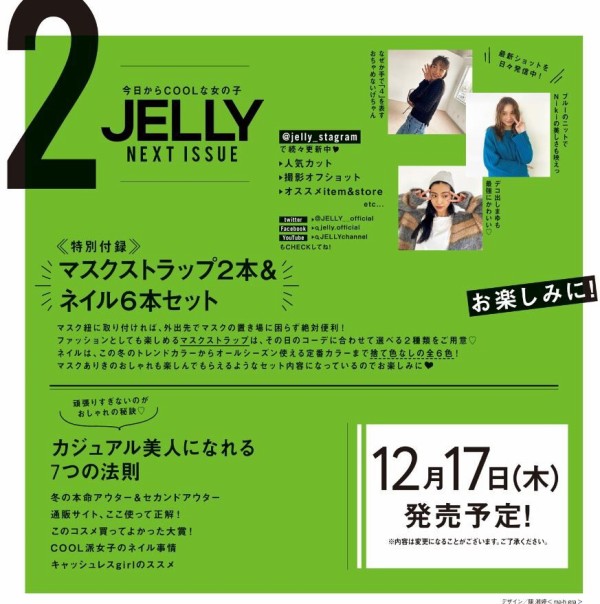 Jelly ジェリー 21年 2月号 雑誌付録 マスクストラップ2本 ネイル6本セット 雑誌付録パトロール