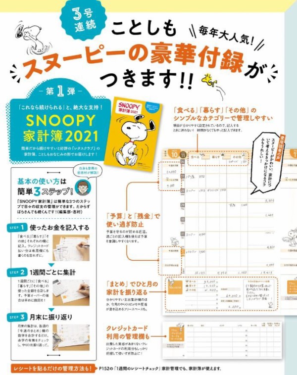 レタスクラブ 年 10 11月 合併号 雑誌付録 Snoopy 家計簿 21 雑誌付録パトロール