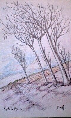 色鉛筆の風景画初作品 晴れ時々富士山