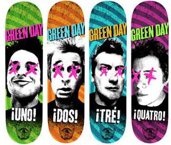 GREEN DAY UNO/DOS/TRE/CUATRO SKATE DECKS : SKOOL OF DAZE