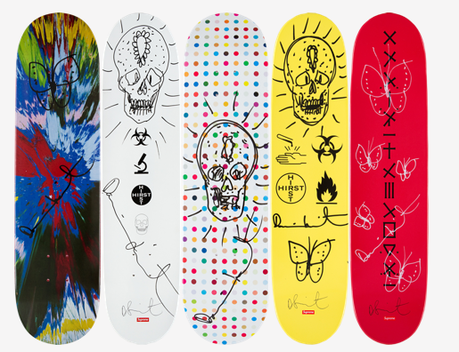 SUPREME DECK WITH SIGNATURE & UNIQUE DRAWING DAMIEN HIRST : SKOOL OF DAZE