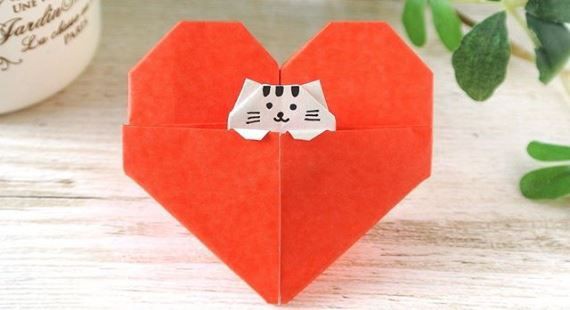 折り紙一枚で作る可愛い ハート猫 バレンタインにも Janeの折り紙パーク