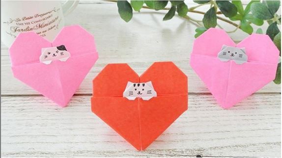 折り紙一枚で作る可愛い ハート猫 バレンタインにも Janeの折り紙パーク