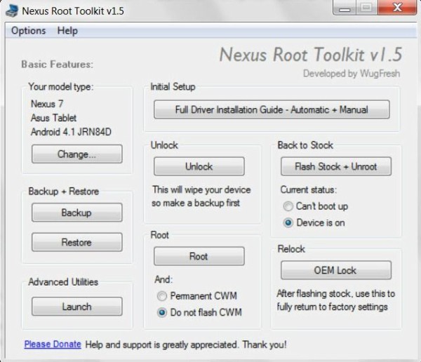 Nexus 7のroot化 Cwm導入 バックアップ等が簡単にできる Nexus Root Toolkit 1 5 の使い方 Smartall スマータル