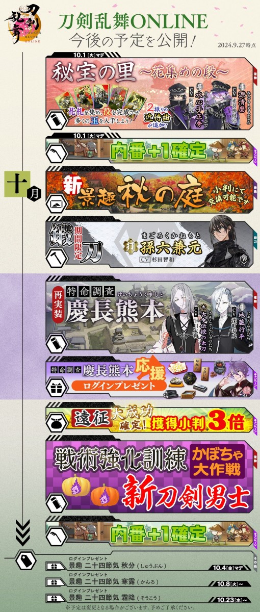 刀剣乱舞 2024年10月の予定きた！けいくま復刻！かぼちゃ大作戦で新刀剣