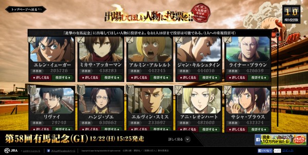 進撃の巨人 Jraサイトでキャラ人気投票開始 Vipの介入でハンネスに人気集中ｗｗｗｗ そくどく