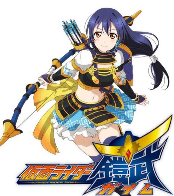 ラブライブ スクフェス イベント海未ちゃんに 仮面ライダー鎧武 のロゴを入れた結果ｗｗｗｗ そくどく