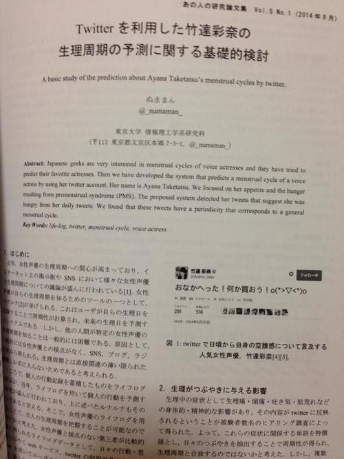 C86 夏コミで 声優 竹達彩奈さんの生理周期を予測した論文 なる同人誌が売られていたことが判明 そくどく