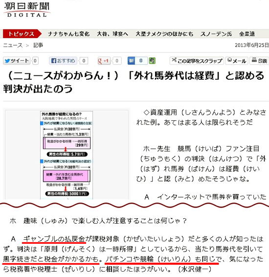 朝日新聞 競馬 ギャンブルの払戻金は課税対象 パチンコや競輪も同じ 特定アジアニュース