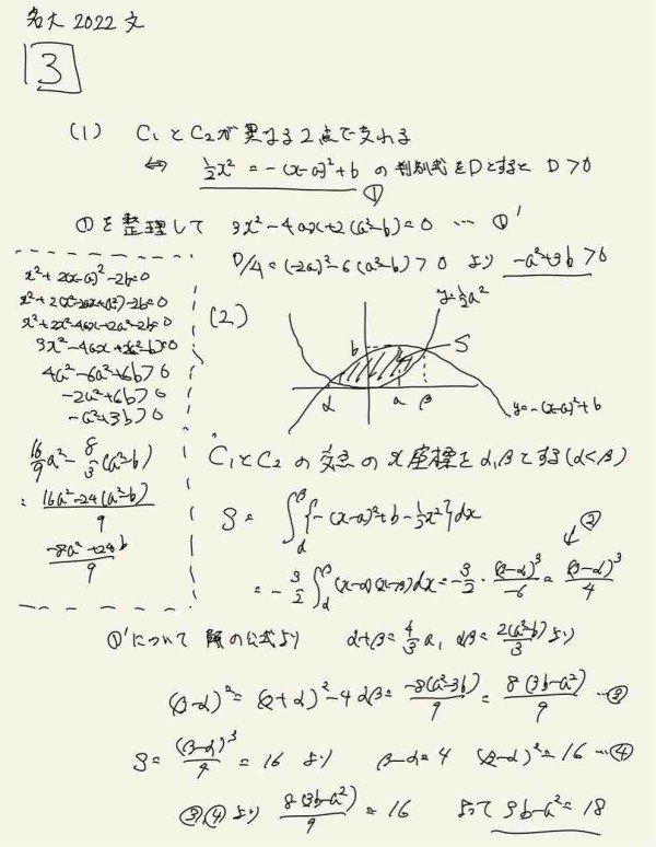 名古屋大学・文系】2022年数学３番・数学Ⅱ「面積に関する絶対落とせない問題」 : 学習村～理系と英語に強い口頭確認の個別指導