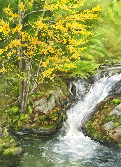 掛口の滝 （岩泉町・穴沢・岩手県） : 水彩画 from いわて | BLOG