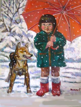 油絵 　F4-42023 　人物　雪国の子供たち 油絵 F4-42023 人物 雪国の子供たち（40年前に描いた油絵 子供
