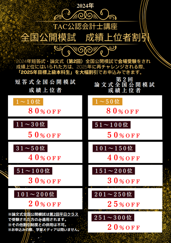 2024年目標】全国公開模試成績上位者の割引制度のご案内 : TAC