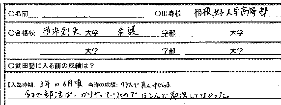 偏差値３０台から看護学部合格 町田校の合格体験記 相模女子大高等部から現役合格 町田 相模原 大和 大学受験の個別指導塾 予備校 武田塾町田校