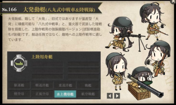 艦これ 潜水艦娘などにも装備可能 特二式内火艇 大発動艇 八九式中戦車 陸戦隊 スペック比較まとめ 艦これ速報 艦隊これくしょんまとめ