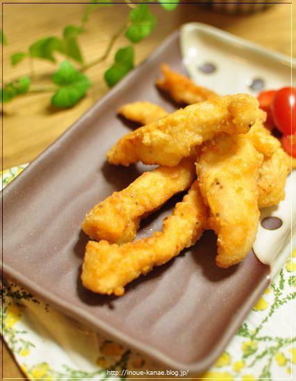 頑張れオット と レシピ カリカリ 米粉で胸肉のスティック唐揚げ