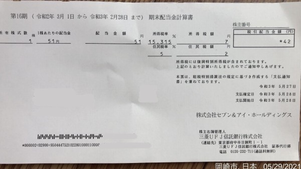 セブン アイ ホールディングスの配当金 かわうそ だもんで