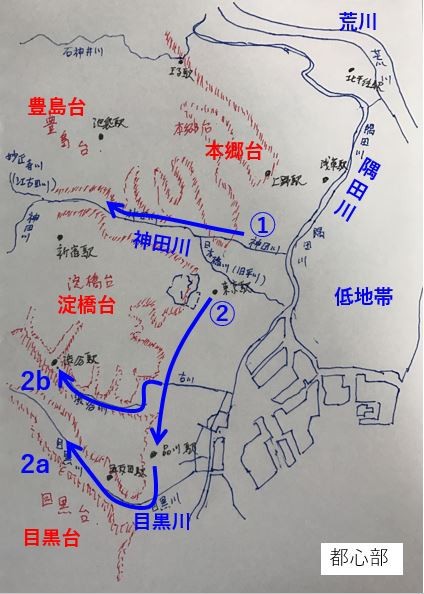 山の手の地形と西進ルート Paperdiverのblog