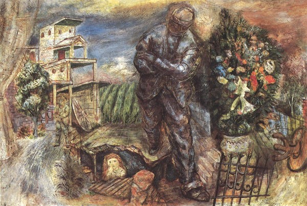 4262）松本竹敏 油絵F15号「馬牛のいる風景 1975年」独立美術