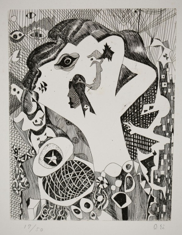 最高級瑛九「白い角」（1969年刷：池田満寿夫) 銅版画、エッチング