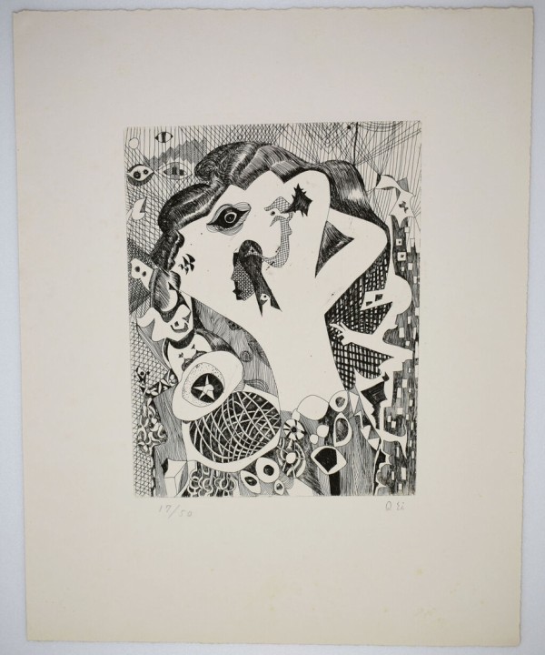 最高級瑛九「白い角」（1969年刷：池田満寿夫) 銅版画、エッチング