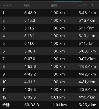 本日のラン 日曜サンデージョグの11kmが重い重い O 時折走る