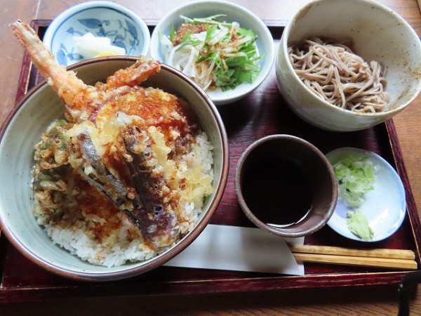 豊平区の 手打ちそば きっ川 で冷たいミニお蕎麦付きの天丼セット 旅 食 酒 そして猫