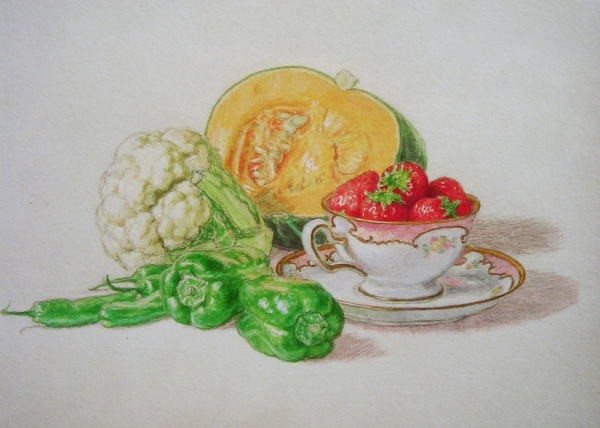 野菜の静物画 水彩画 からカボチャが手招き デッサン画は楽しく 絵画と雑文