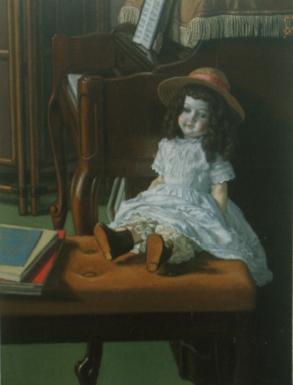 油絵 人形 絵画 インテリア 額付(銀) 油絵 F6-080118 市松人形 日本