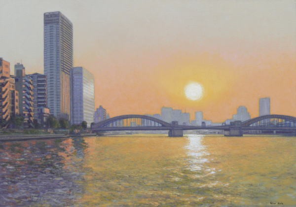 隅田川に恋した？画家（隅田川風景 油絵） : デッサン画は楽しく（絵画と雑文）