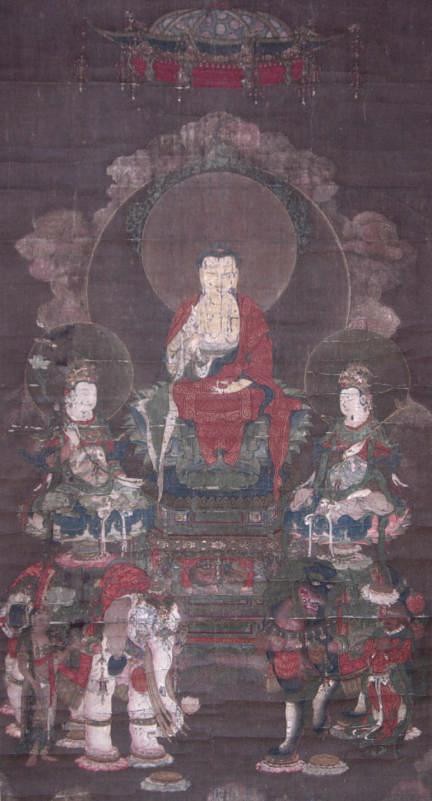 金刀比羅宮の絵画 研究者が高く評価する伝明兆筆「釈迦三尊十六