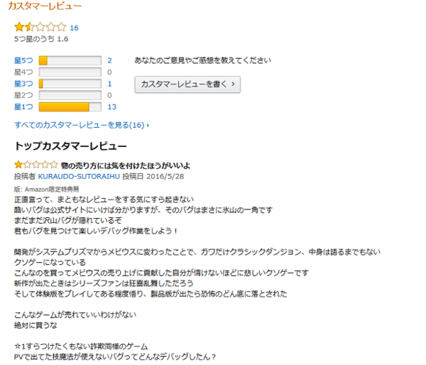 クラシックダンジョン戦国 開発元 デバッグもしっかりできた 実際はバグだらけでユーザーがブチ切れで開発者ツイッターに突撃 アマゾンレビューも 1の大荒れ状態 ゲーハーking速報