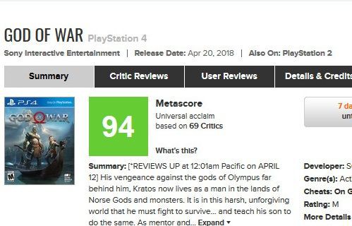 神ゲー Ps4 ゴッドオブウォー 海外レビューがついに公開 満点連発でメタスコアは驚異の94点 約束された神ゲーきたあああああああ ゲーハーking速報