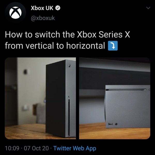 ゲーム機戦争は止めようと言っていたXbox公式「Xbox SeriesXを縦置き 