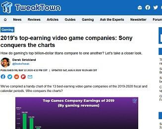 19年で最も稼いだゲーム会社top10 ソニーがテンセントを抜き世界1位 一方の任天堂とxboxは ゲーハーking速報