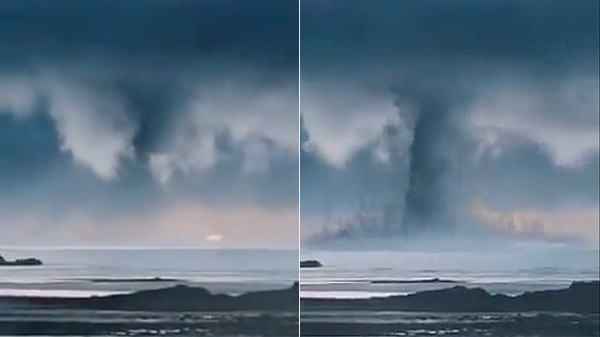 動画 中国 空から突然 雲がズドーン と落ちてきて 水上竜巻 になる 海外 トーイチャンネット 時事ネタ
