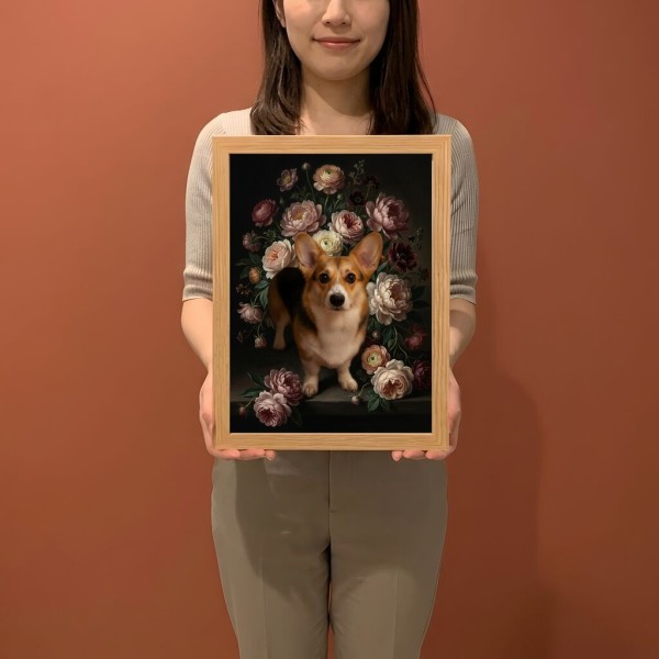 コーギーの花の油絵風アート額装プリントができました！ : うちの子