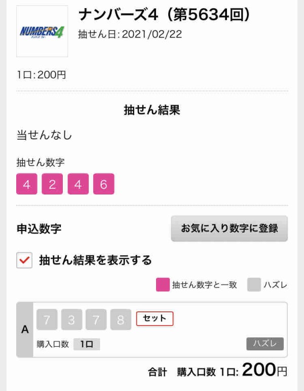 21 2 23 第5635回ナンバーズ４ 一点予想 Umallstarsの数字選択式宝くじ予想