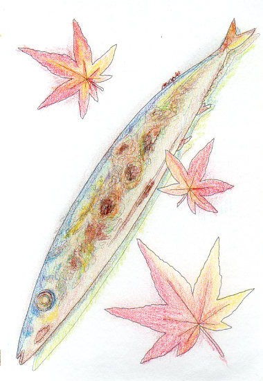 秋刀魚と紅葉 ぬりえ ペンちゃんちのお茶会